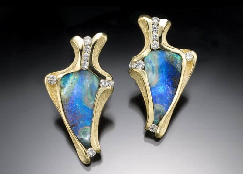 Bookmatched Boulder Opal &Amp; 18K Yellow Gold Earrings