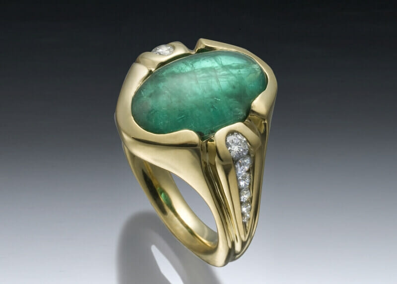 Emerald Cabochon Diamond Ring