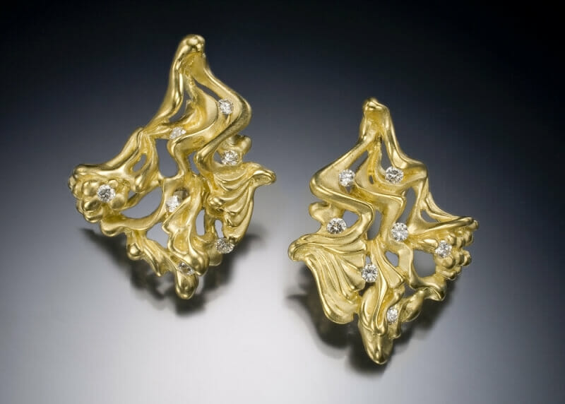 Gold &Amp; Diamond Bird Of Paradise Earrings