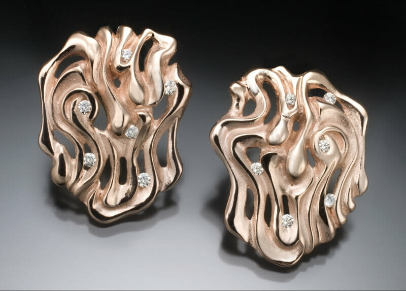 Rose Gold &Amp; Diamond Swirled Earrings
