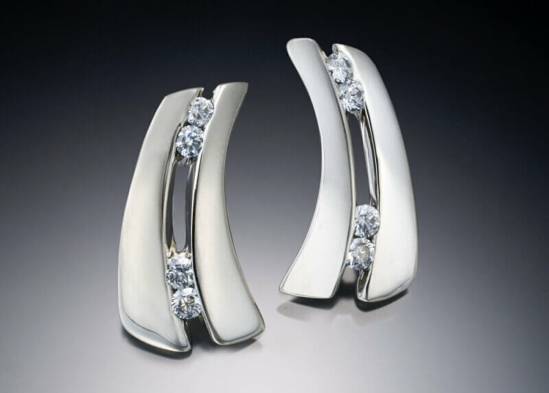 White Gold &Amp; Diamond Parentheses Earrings
