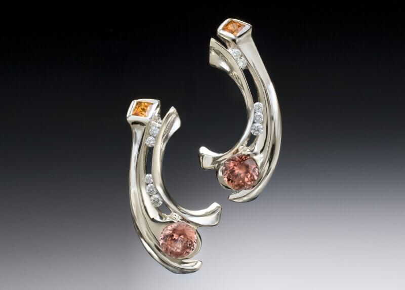 Zircon, Garnet &Amp; Diamond Earrings