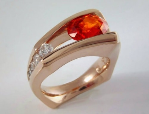 Floating Orange Sapphire & Red Gold Ring