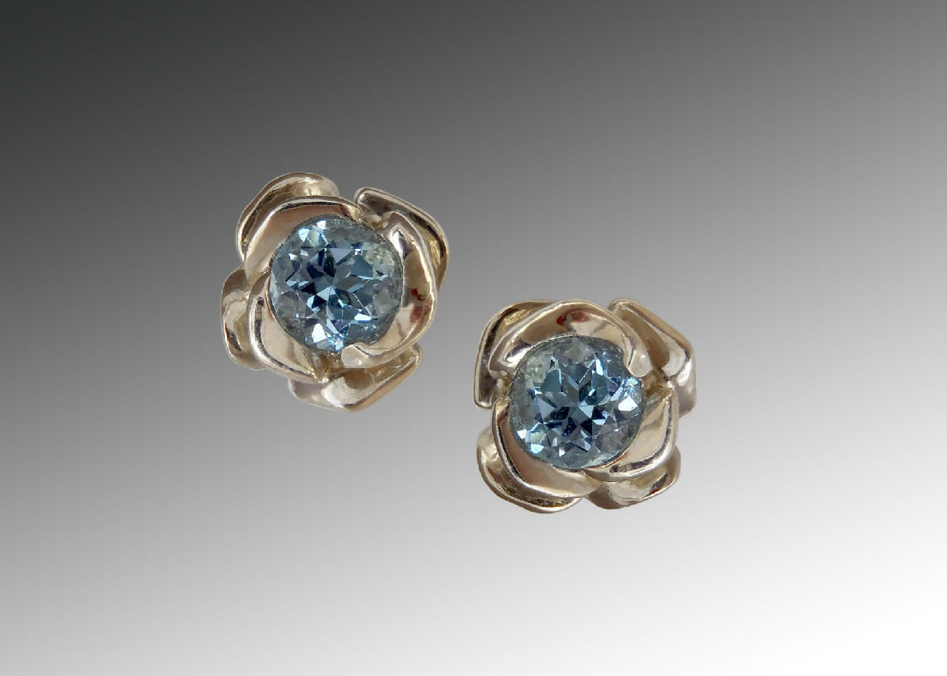 Aquamarine White Gold Rose Earrings