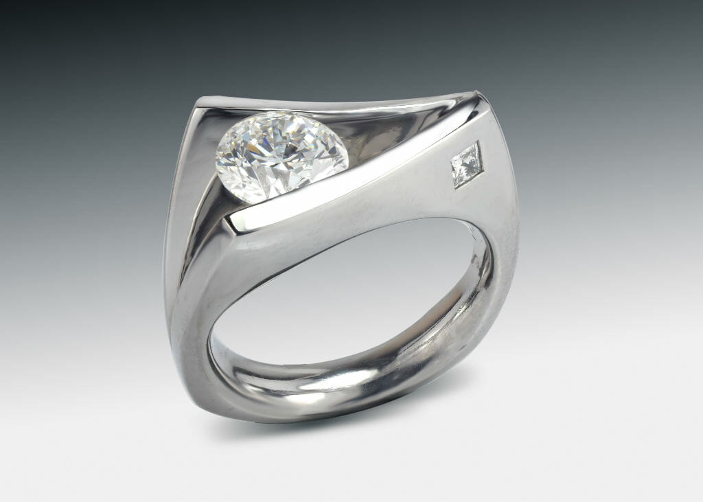 Floating Diamond Ring With Inset Square Diamond