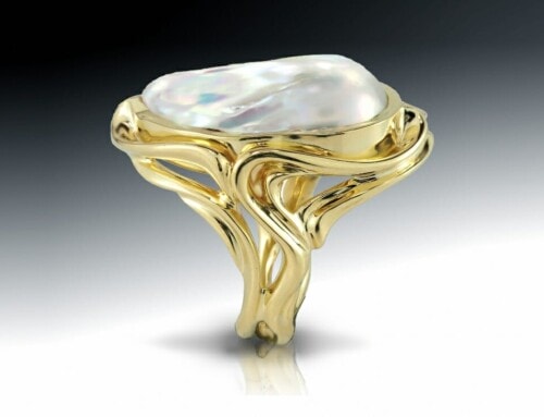 Art Nouveau White Pearl Ring