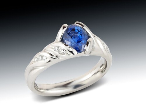 Blue Sapphire Diamond Accent Platinum Ring