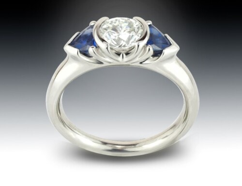 Diamond Sapphire Three Stone Engagement Ring