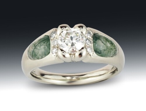 Diamond and Moss Agate Ring