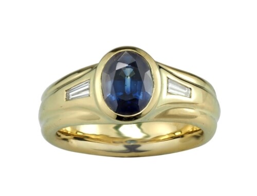 Deep Sapphire and Diamond Trapezoid Ring