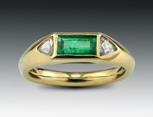 Emerald and Diamond Trillion Narrow Ring